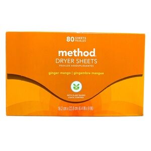 Method Dryer Sheets Ginger Mango‎ Scent 80 Count Plant-Based Static Control